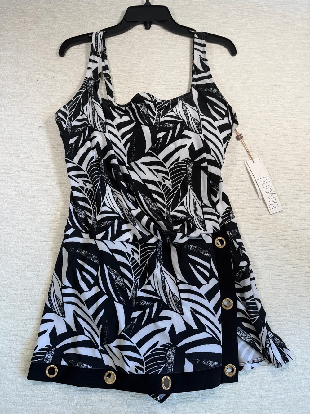 Beyond Control Square Neck Swim Dress with Grommet Detail NWT